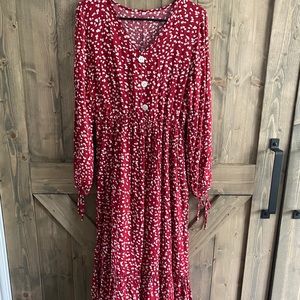 Flowy Red & White Midi Dress